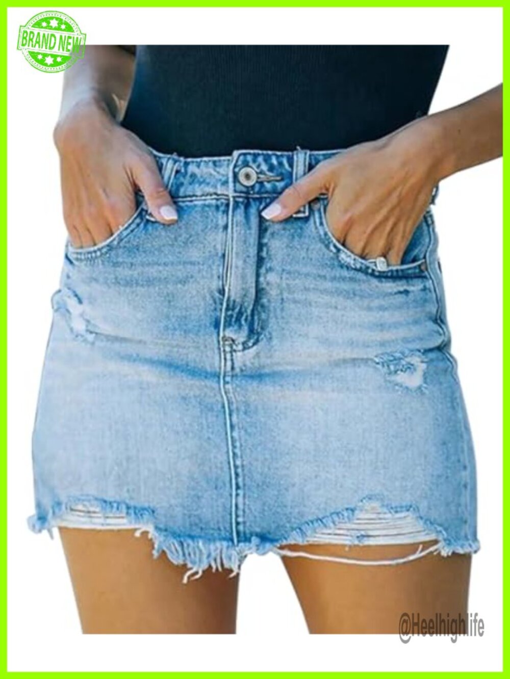 Women's Mid Waist Zipper Closure Ripped Mini Denim Pencil Skirt